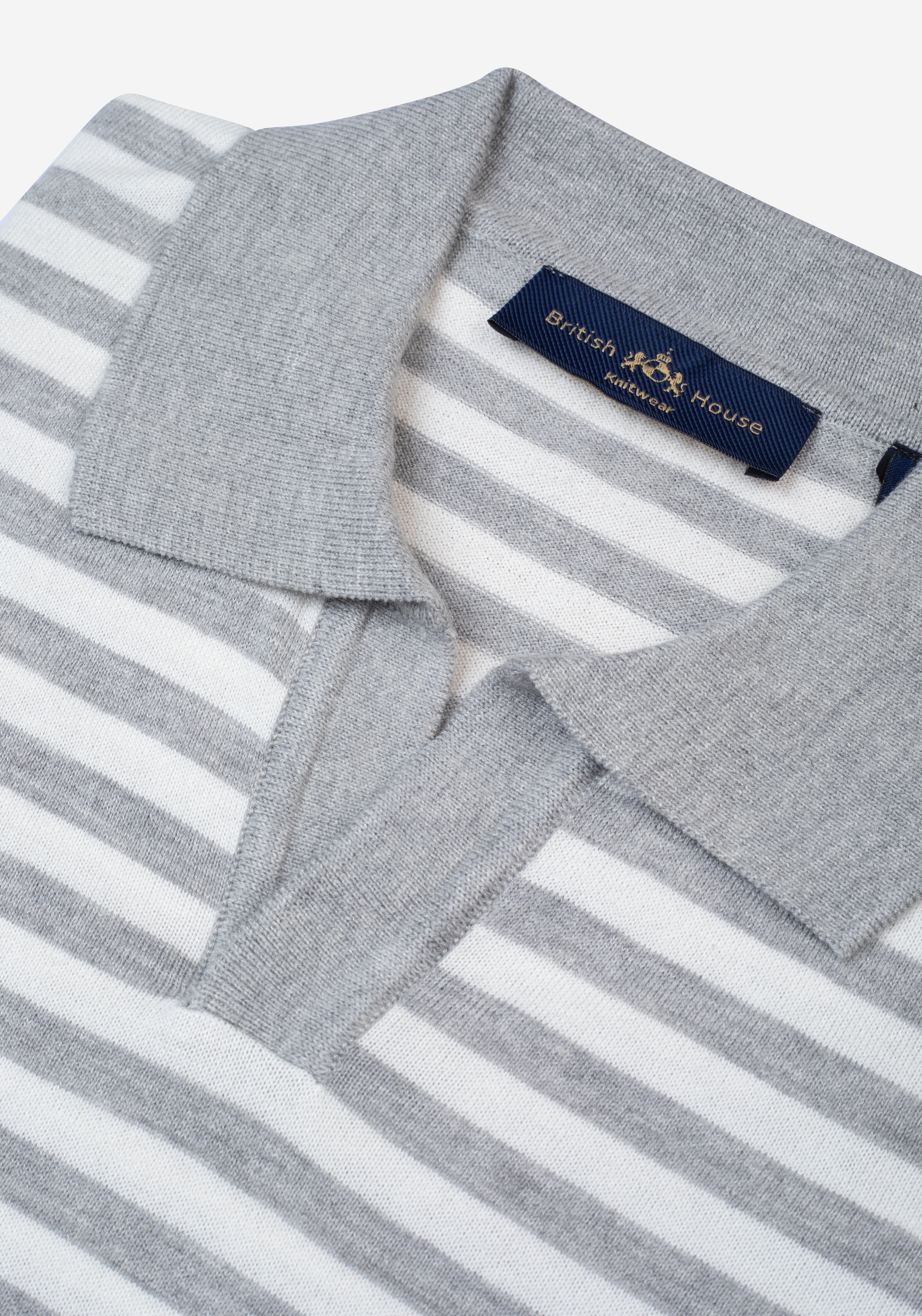 Pearl Grey Stripe Knitted Polo Shirt