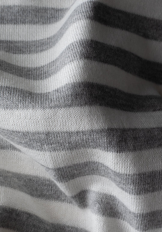 Pearl Grey Stripe Knitted Polo Shirt