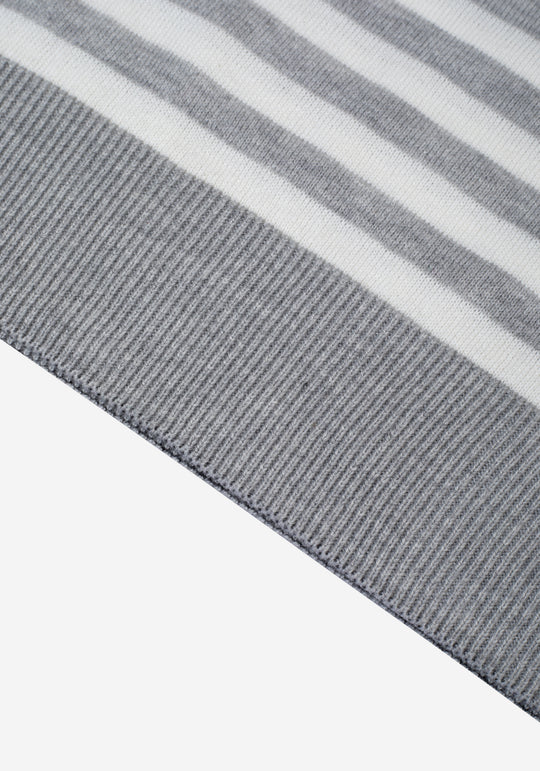 Pearl Grey Stripe Knitted Polo Shirt