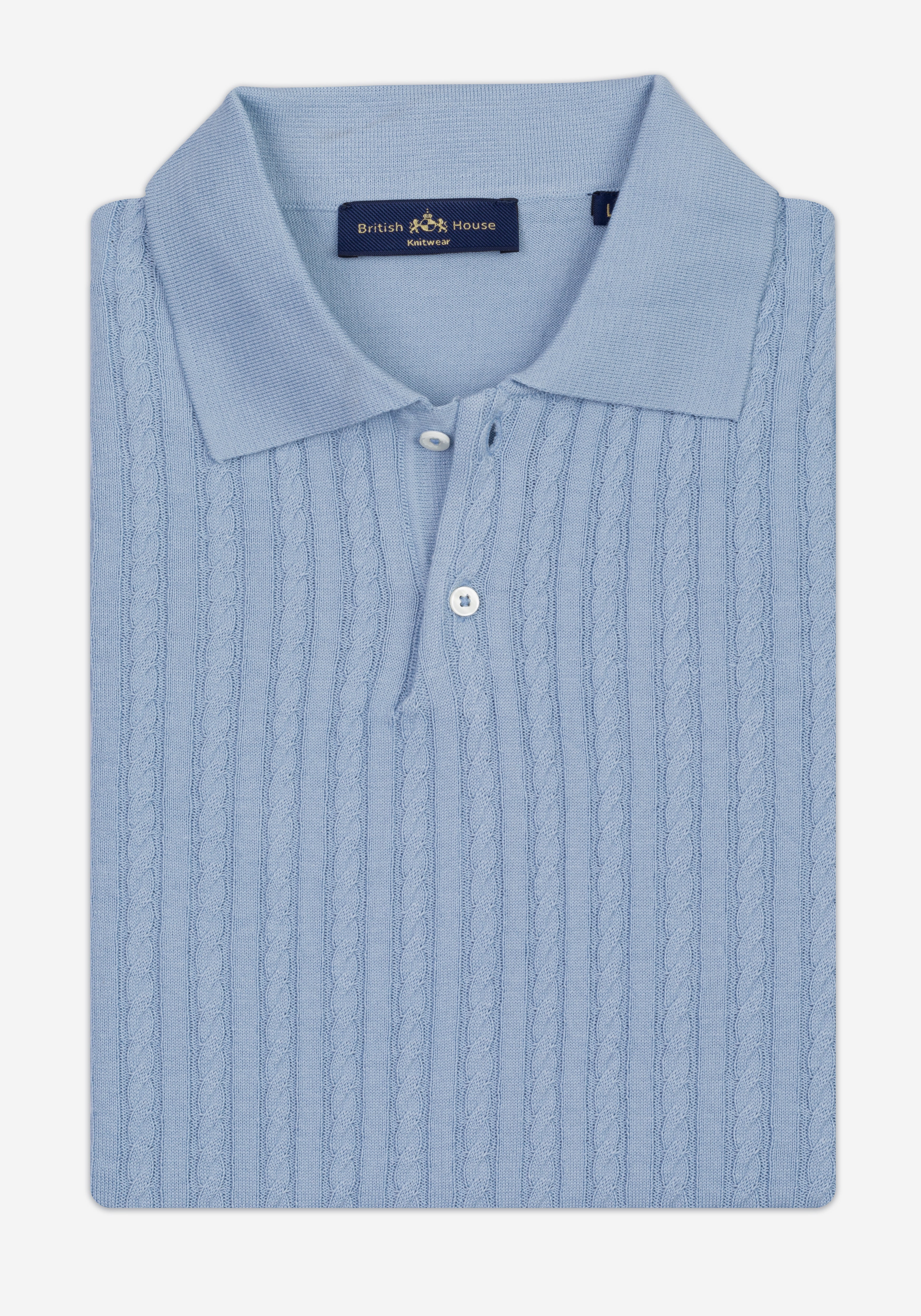 Airy Blue Braided Knitted Polo Shirt