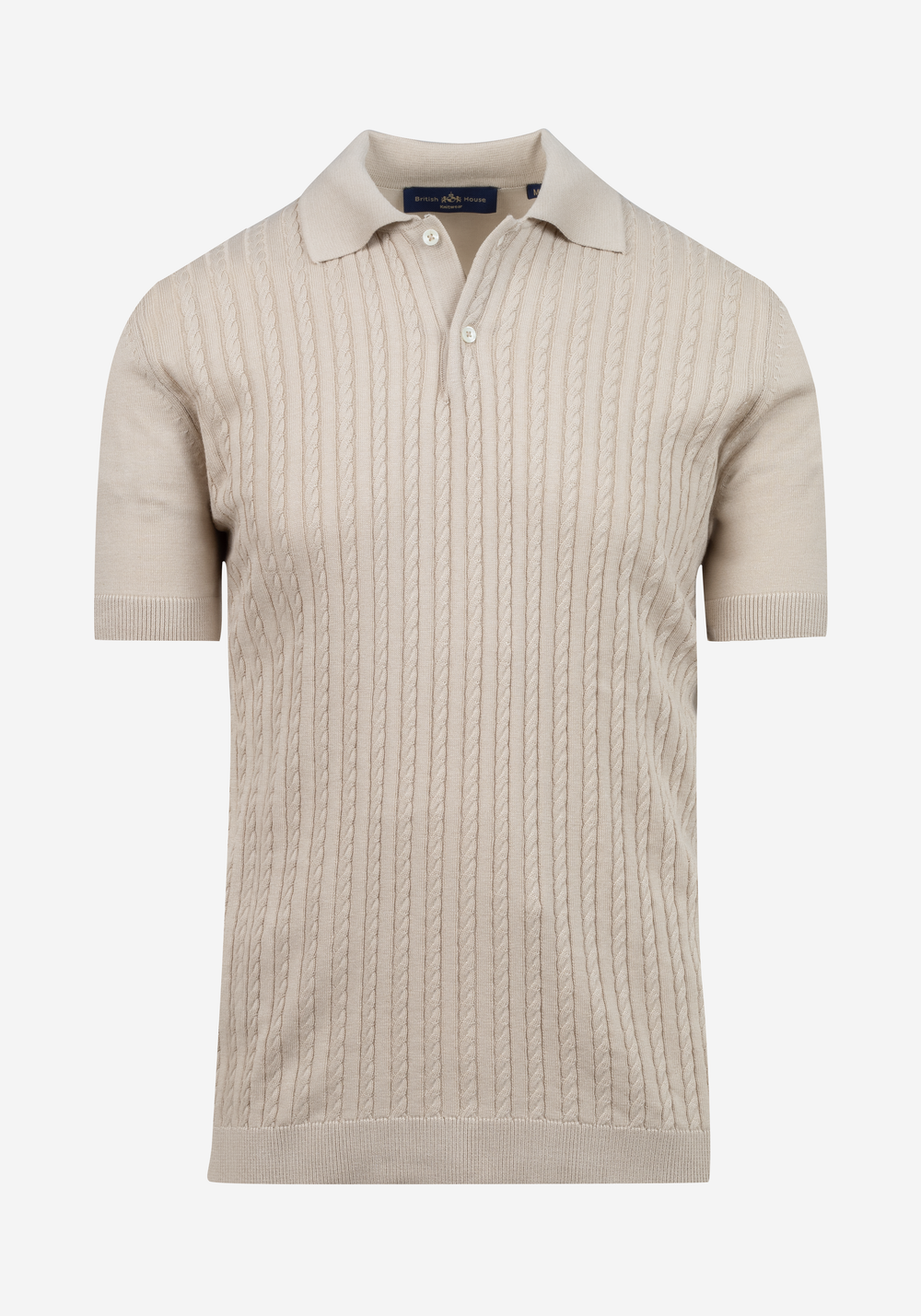 Powder Beige Braided Knitted Polo Shirt