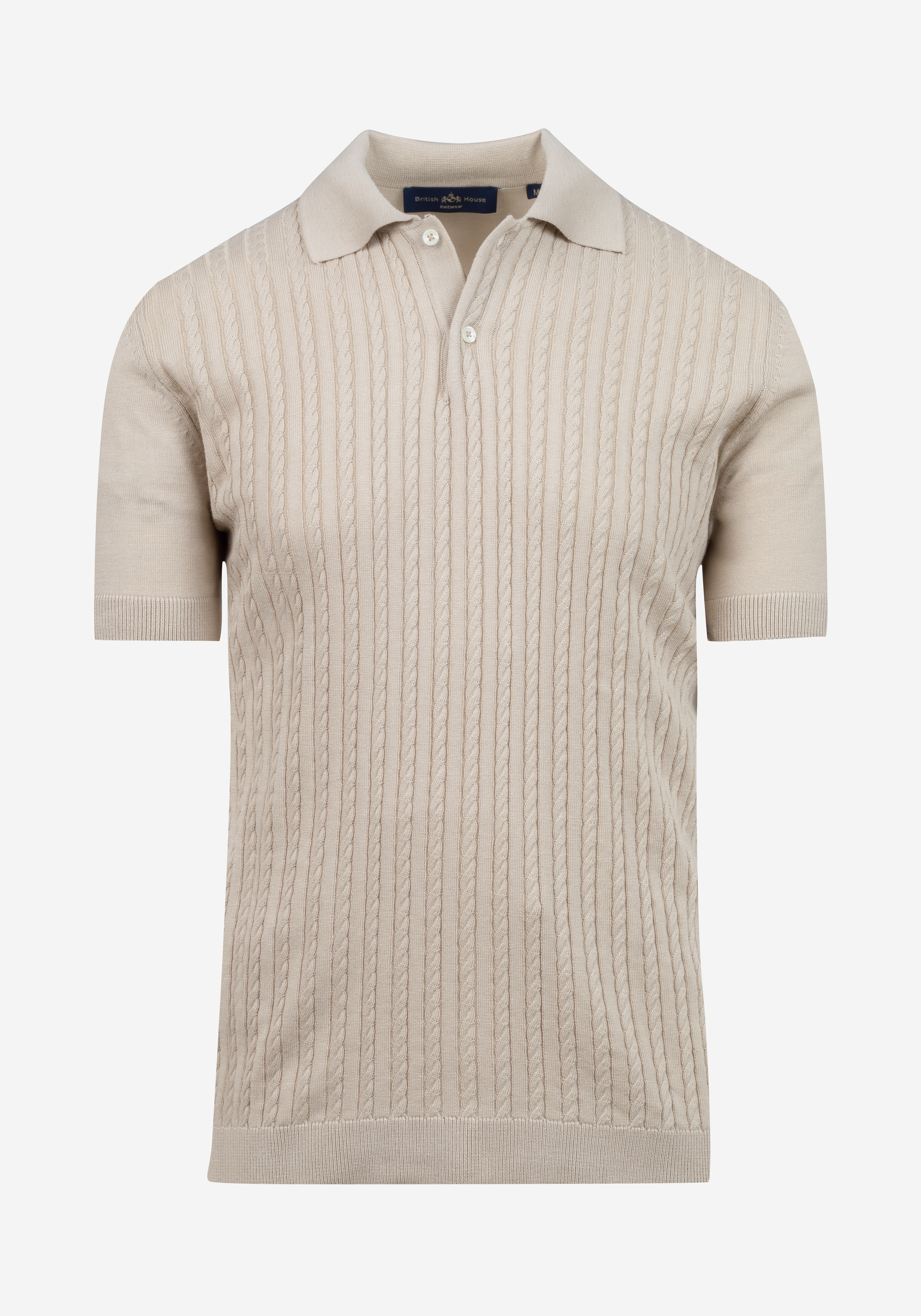 Powder Beige Braided Knitted Polo Shirt