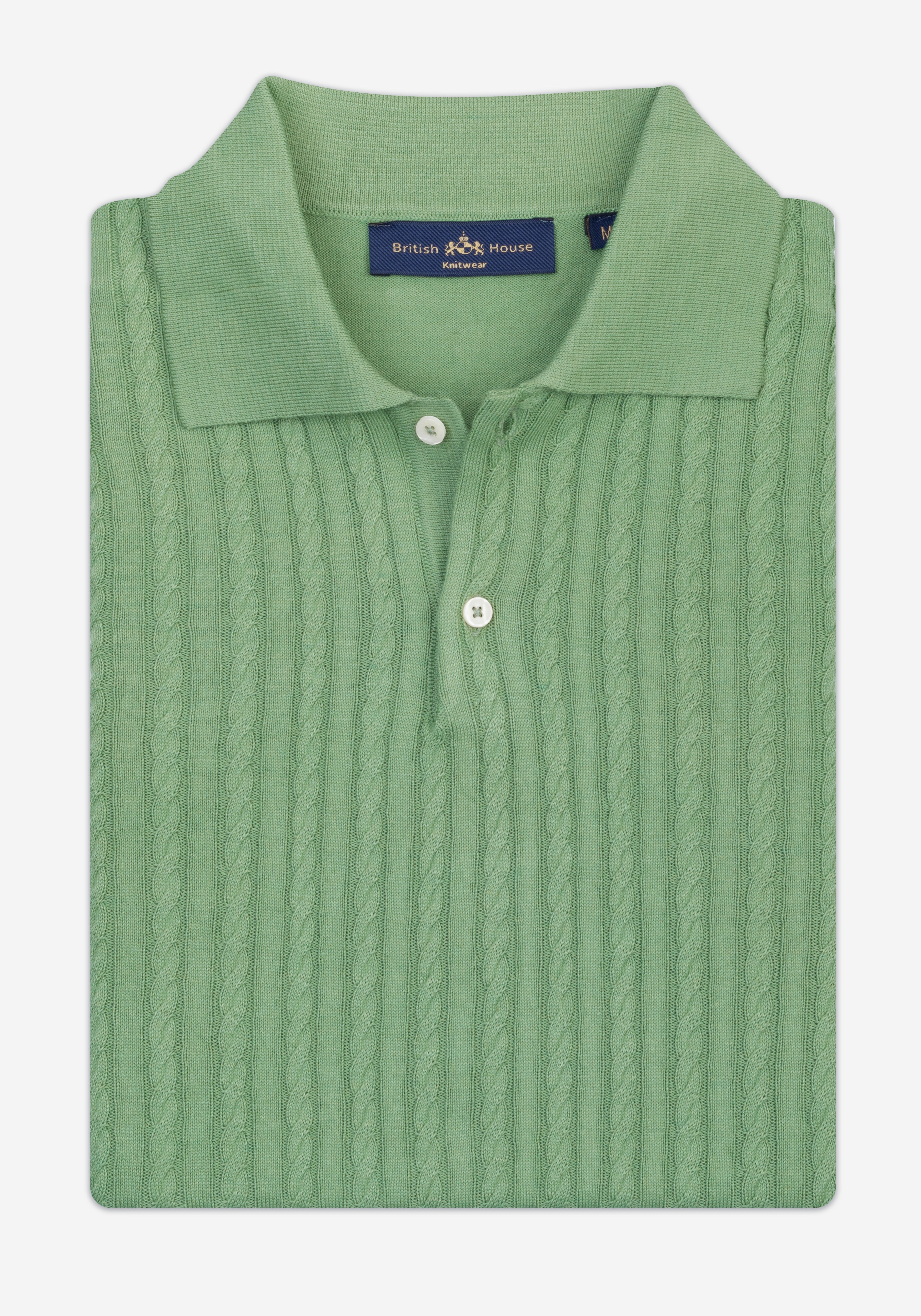 Bud Green Braided Knitted Polo Shirt
