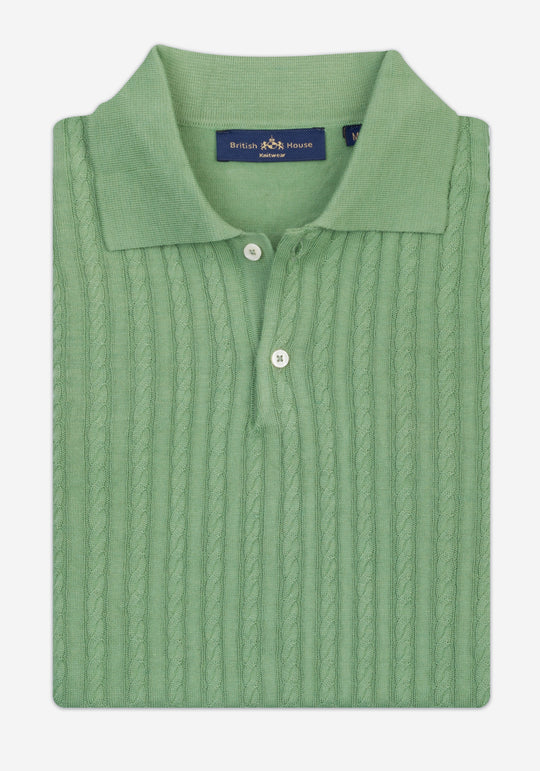 Bud Green Braided Knitted Polo Shirt