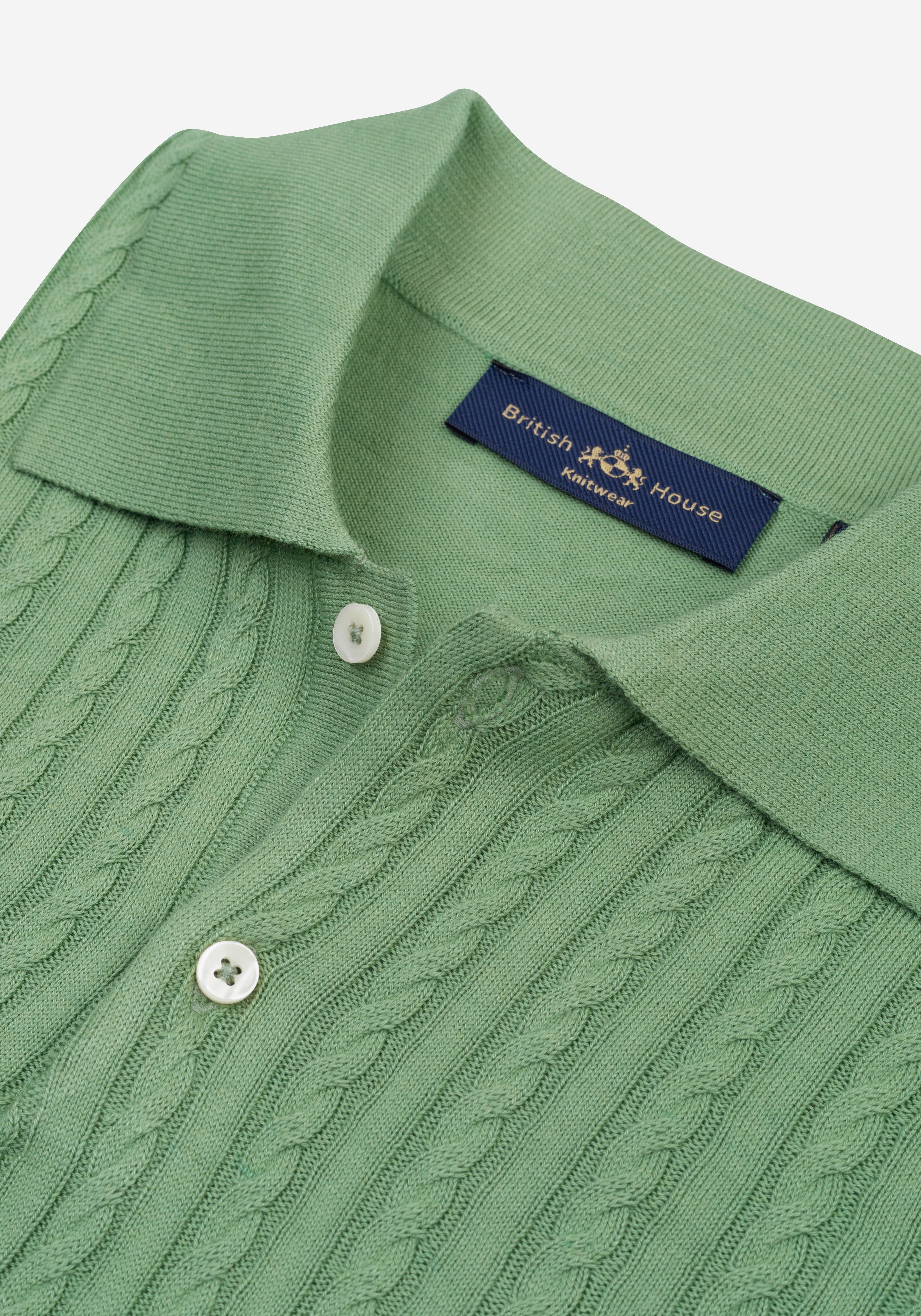 Bud Green Braided Knitted Polo Shirt