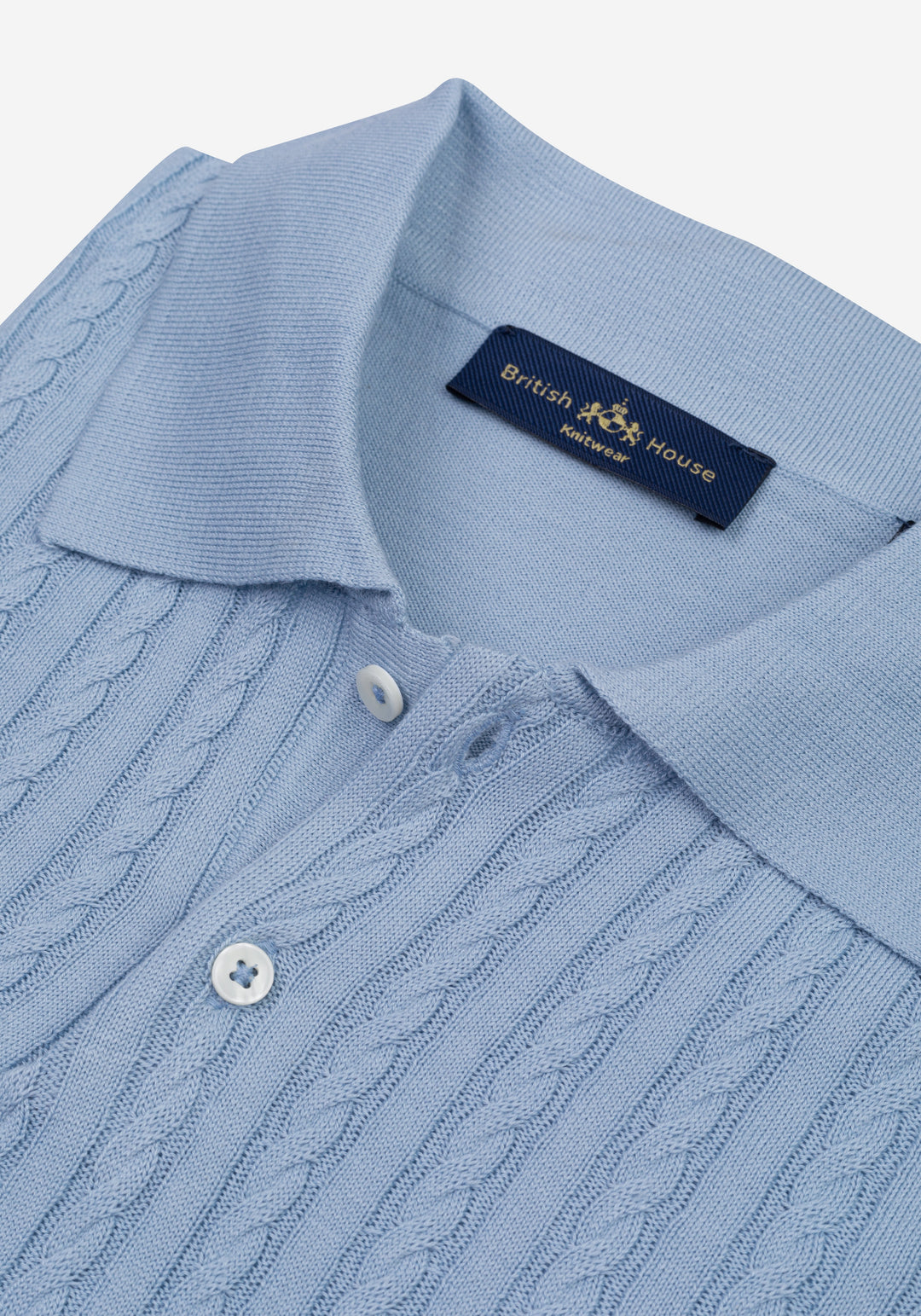 Airy Blue Braided Knitted Polo Shirt