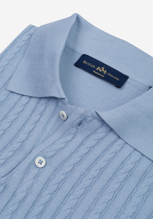 Airy Blue Braided Knitted Polo Shirt