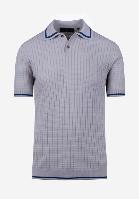 Metallic Grey Puckered Knitted Polo Shirt