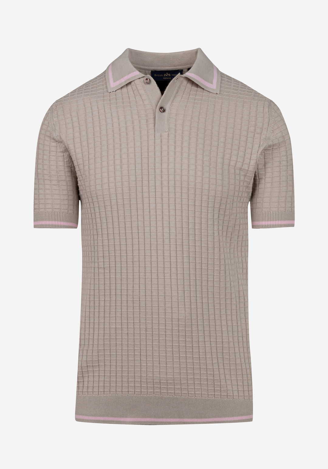 Dune Beige Puckered Knitted Polo Shirt