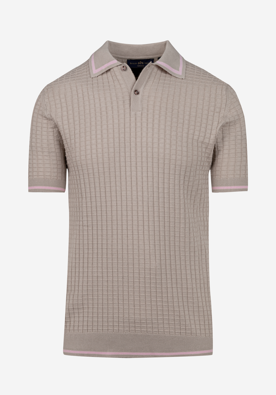 Dune Beige Puckered Knitted Polo Shirt