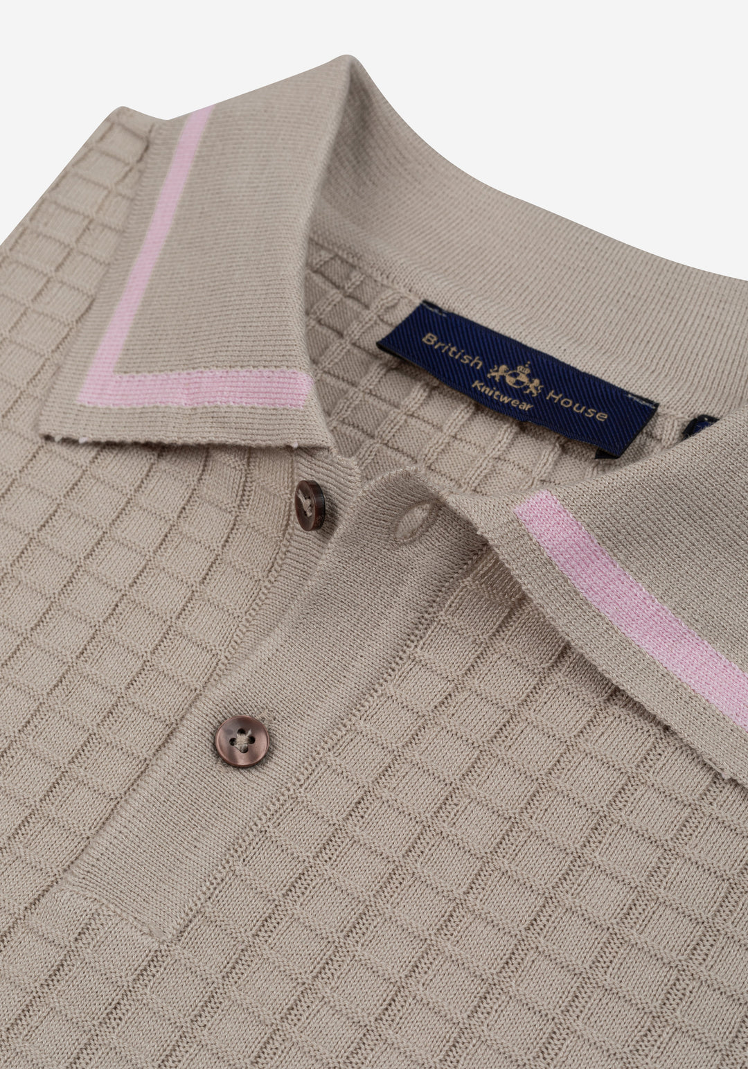 Dune Beige Puckered Knitted Polo Shirt