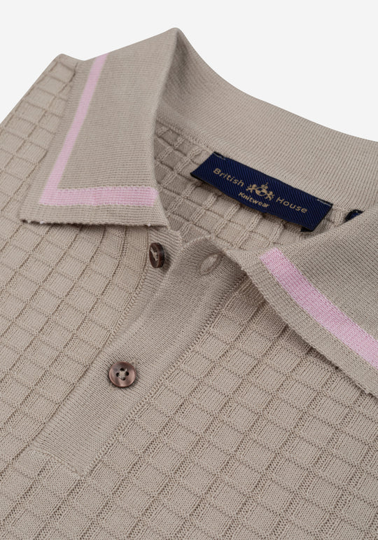Dune Beige Puckered Knitted Polo Shirt