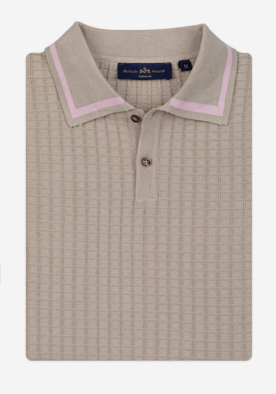 Dune Beige Puckered Knitted Polo Shirt