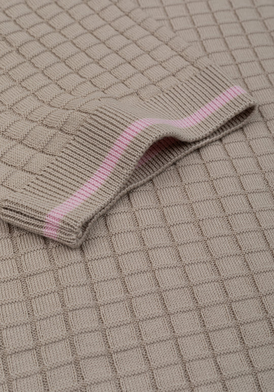 Dune Beige Puckered Knitted Polo Shirt