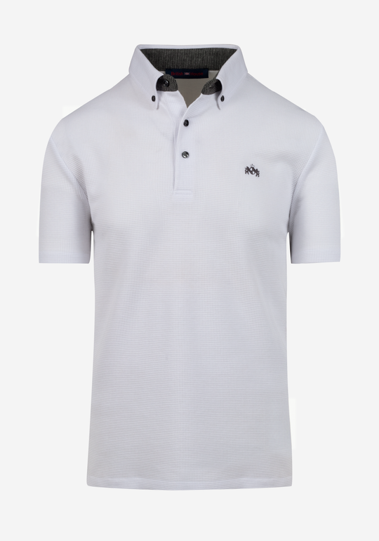 Swan White Cotton Waffle Polo Shirt
