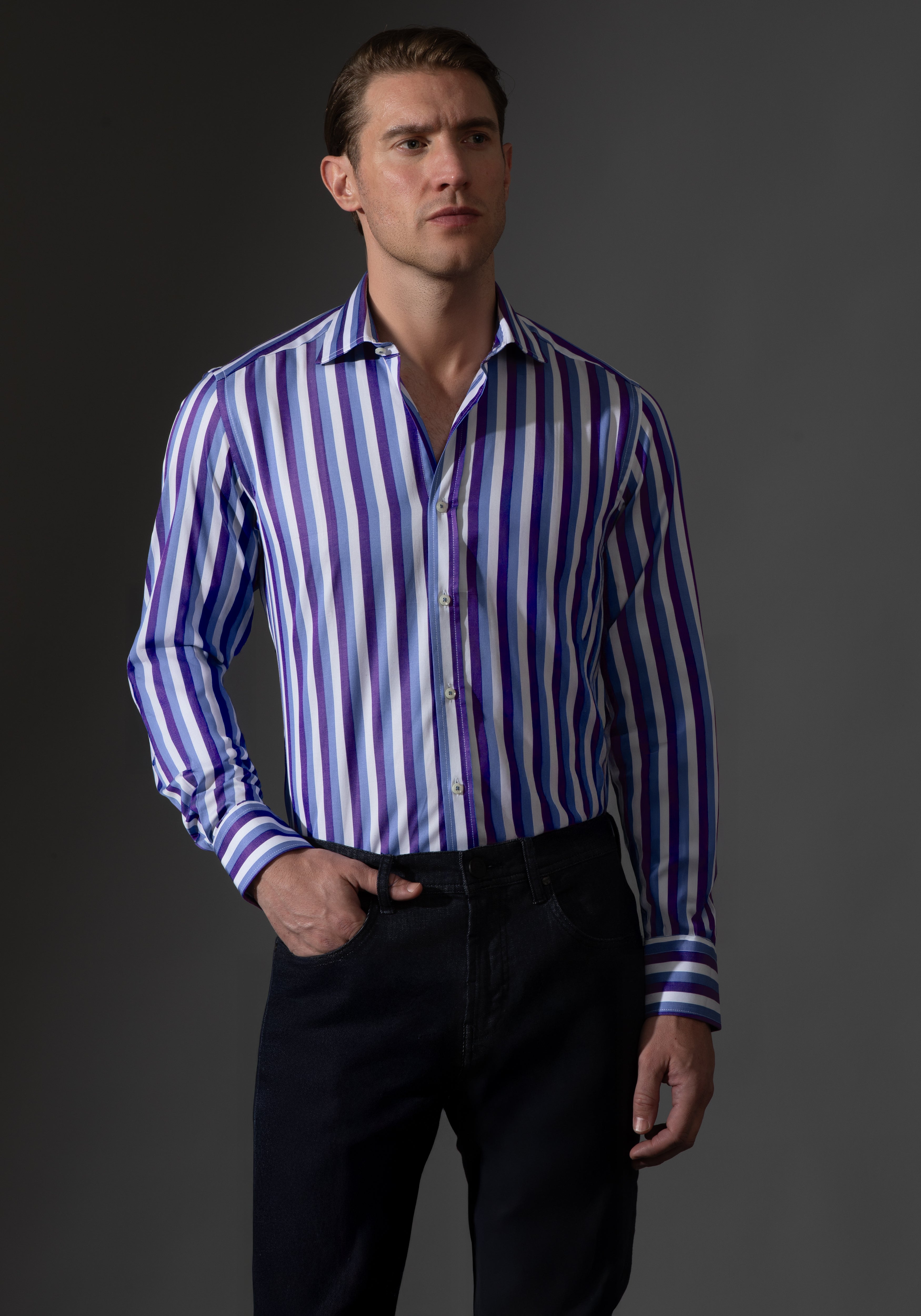 Giza 87 Cotton Parti-Colored Stripe Fine Twill Shirt