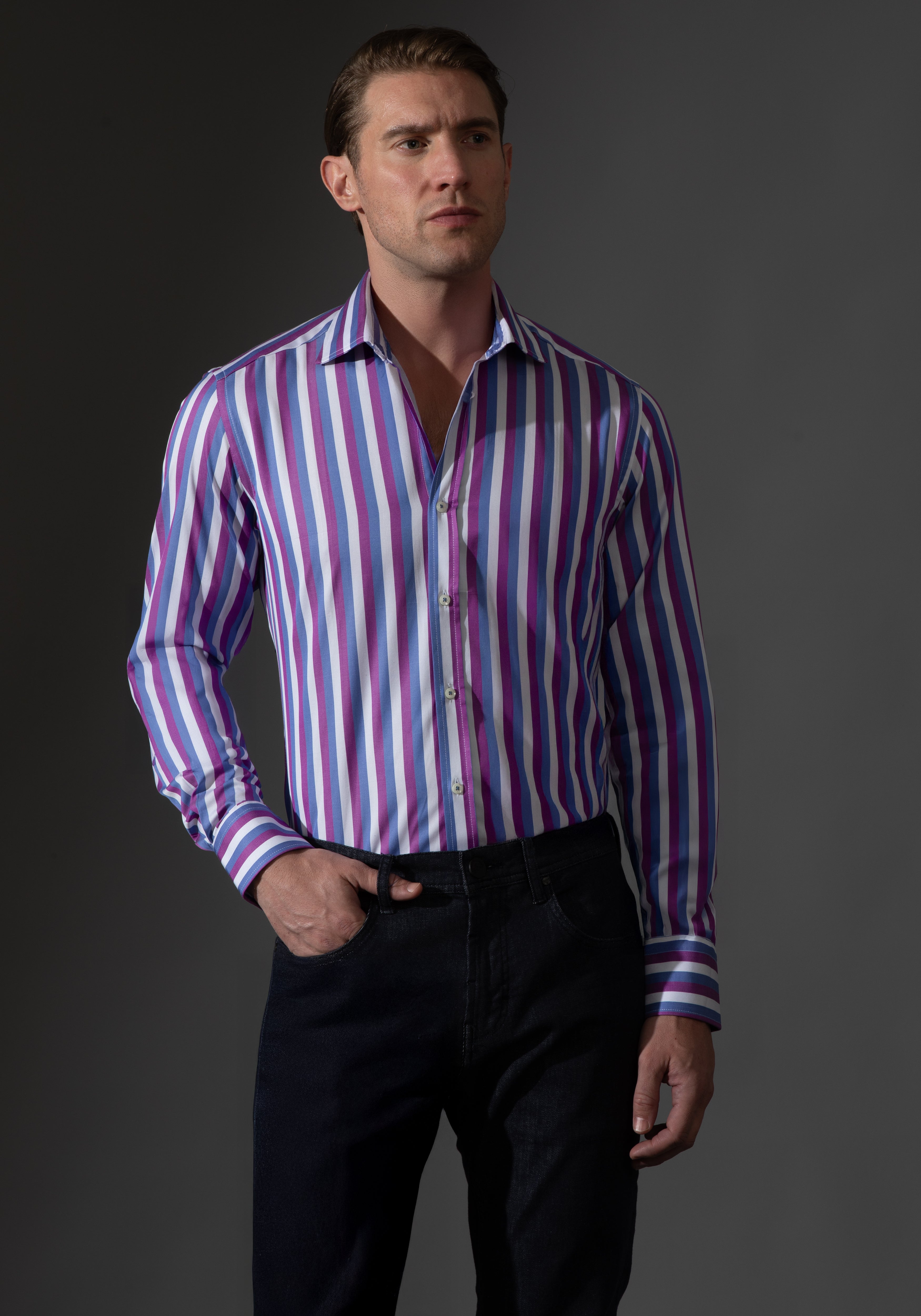 Giza 87 Cotton Parti-Colored Stripe Fine Twill Shirt