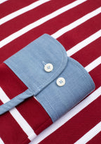 Cardinal Red Stripe Cotton Polo Shirt - Long Sleeve