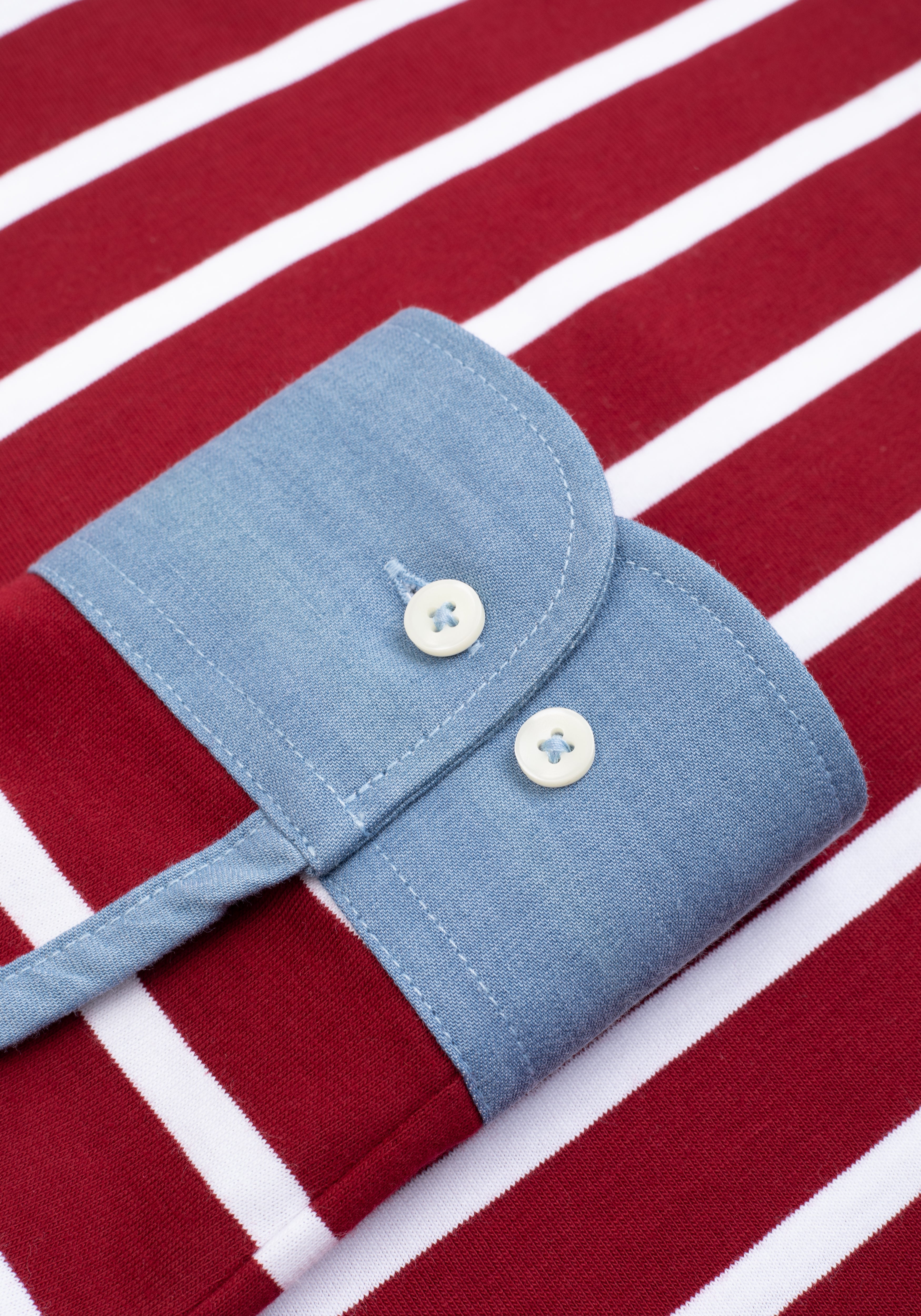 Cardinal Red Stripe Cotton Polo Shirt - Long Sleeve