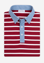 Cardinal Red Stripe Cotton Polo Shirt - Long Sleeve