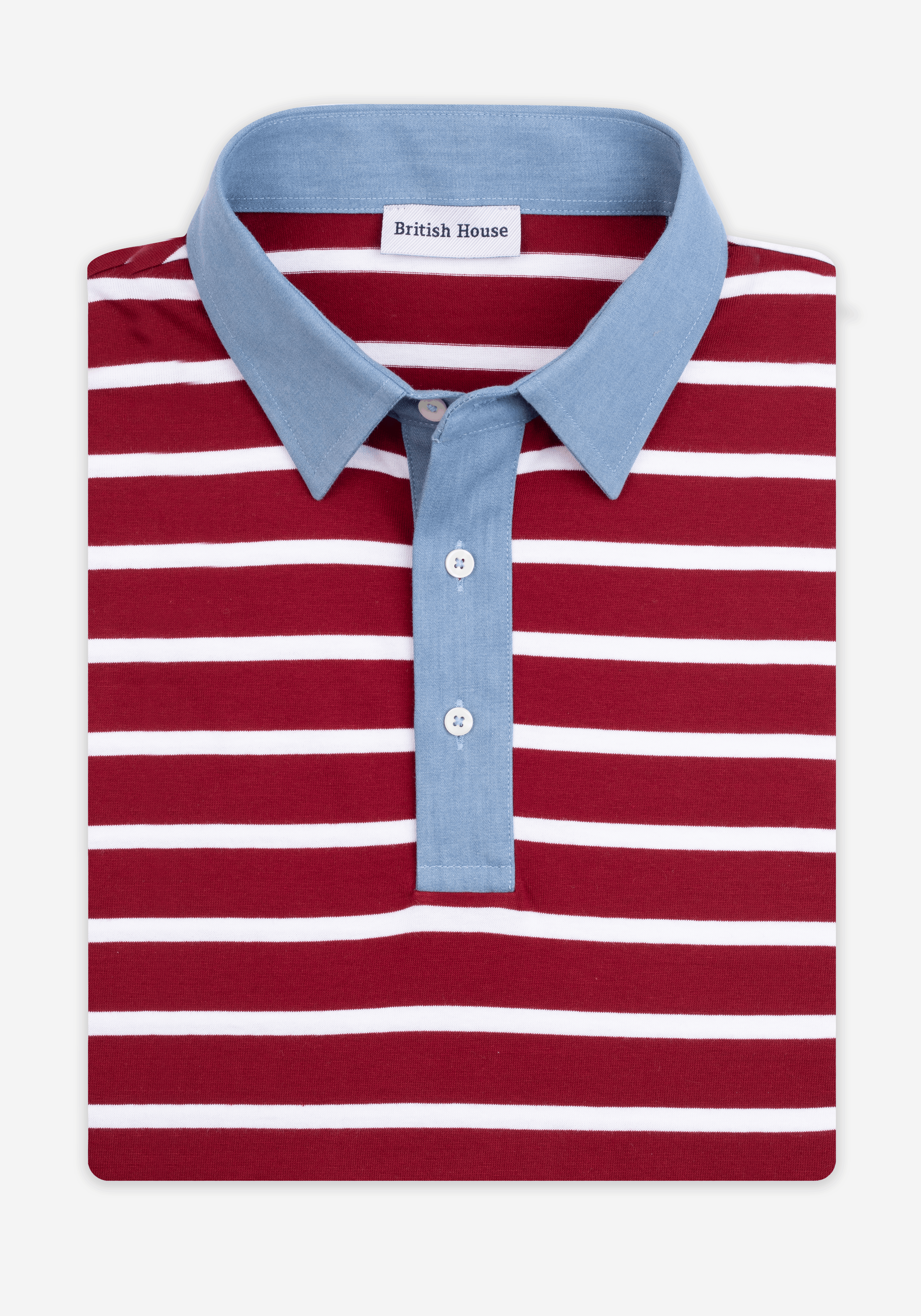Cardinal Red Stripe Cotton Polo Shirt - Long Sleeve