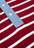Cardinal Red Stripe Cotton Polo Shirt - Long Sleeve