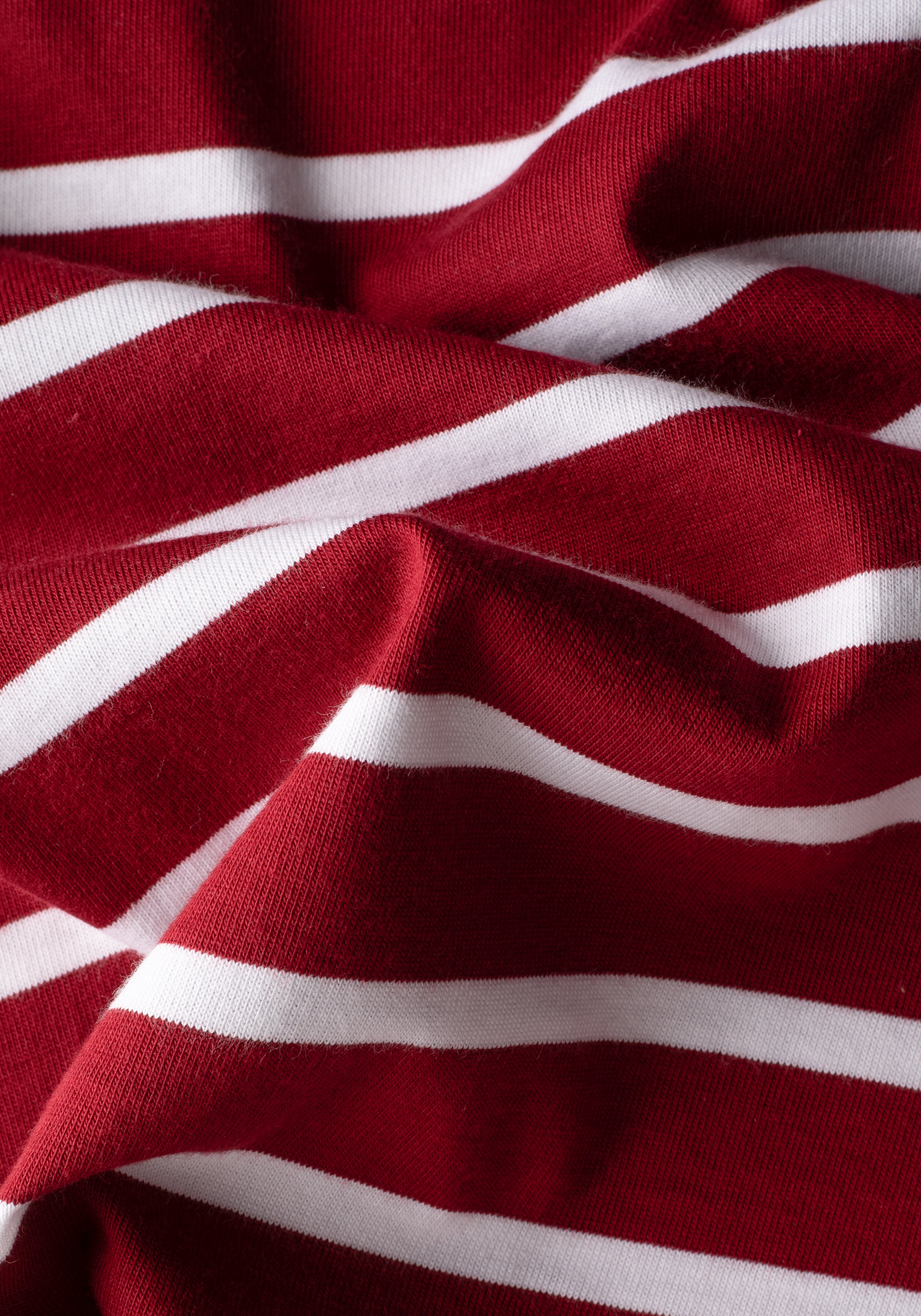 Cardinal Red Stripe Cotton Polo Shirt - Long Sleeve