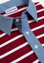 Cardinal Red Stripe Cotton Polo Shirt - Long Sleeve
