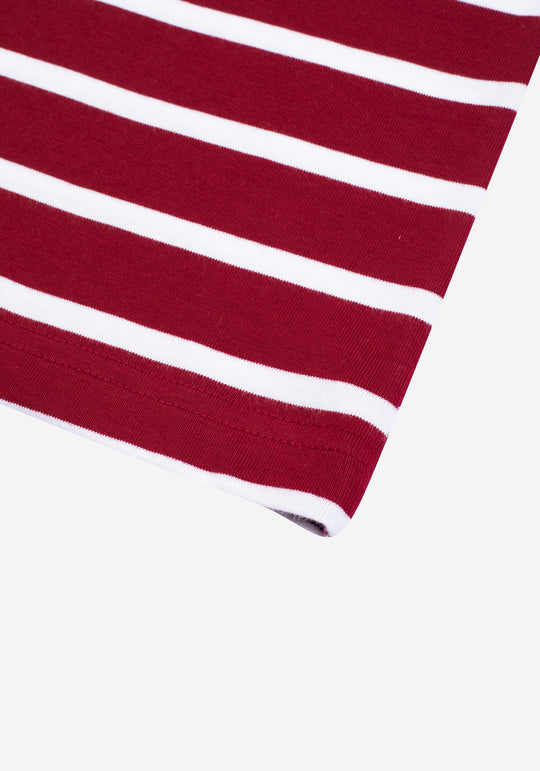 Cardinal Red Stripe Cotton Polo Shirt - Long Sleeve