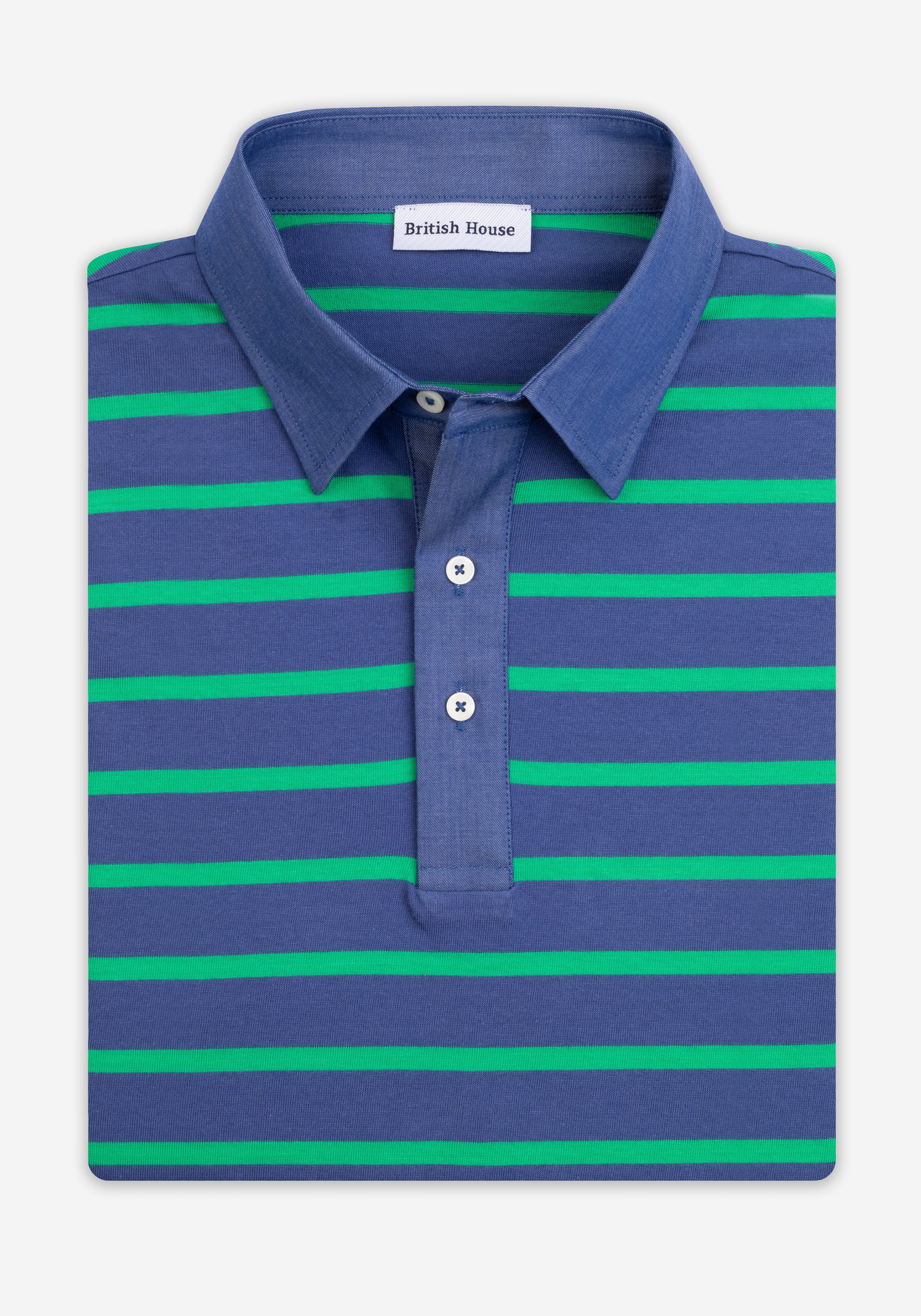 Verdant Navy Stripe Cotton Polo Shirt - Long Sleeve