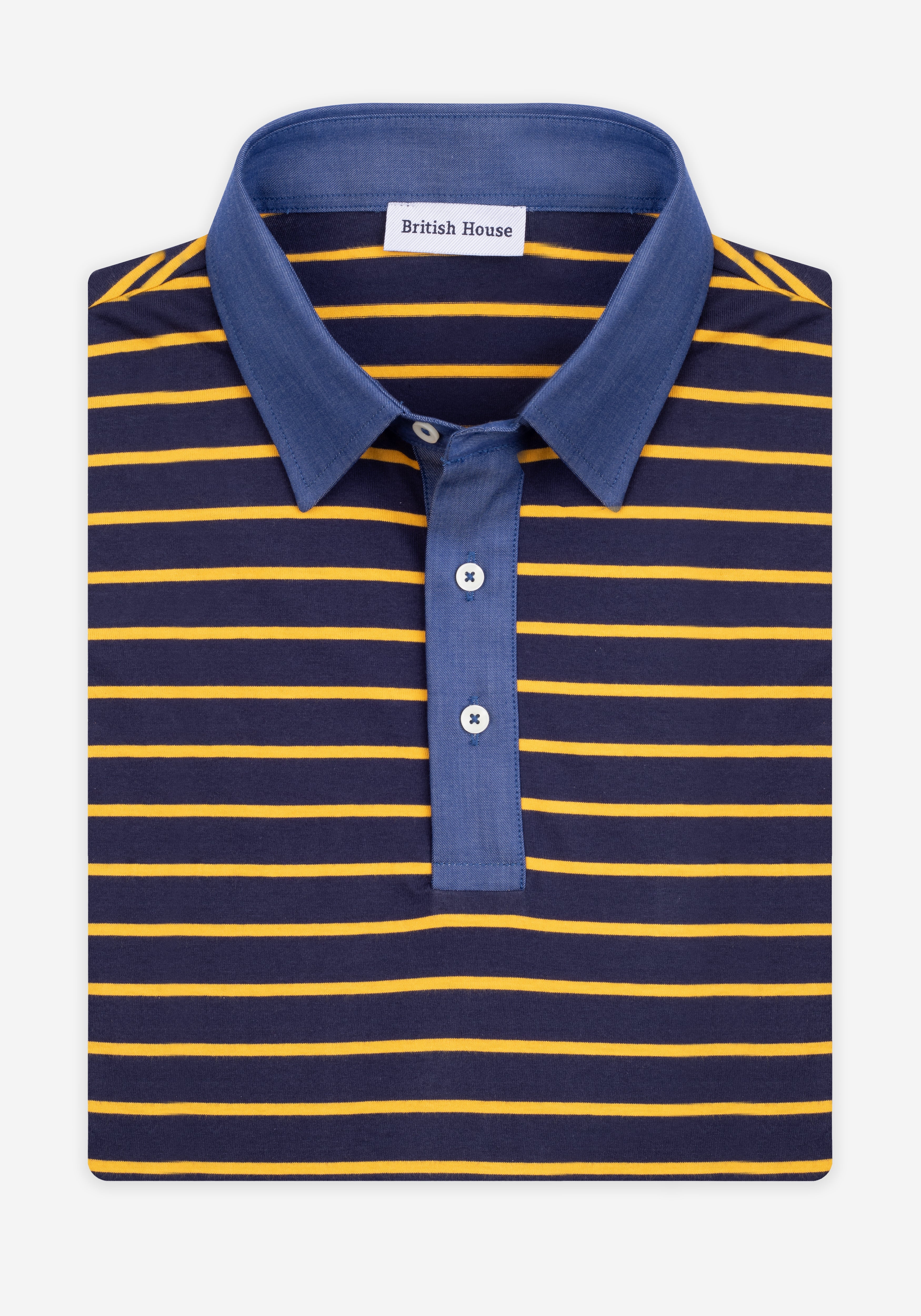 Midnight Yellow Stripe Cotton Polo Shirt - Long Sleeve