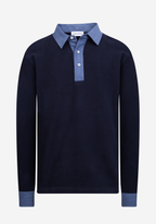 True Navy Cotton Polo Shirt - Long Sleeve