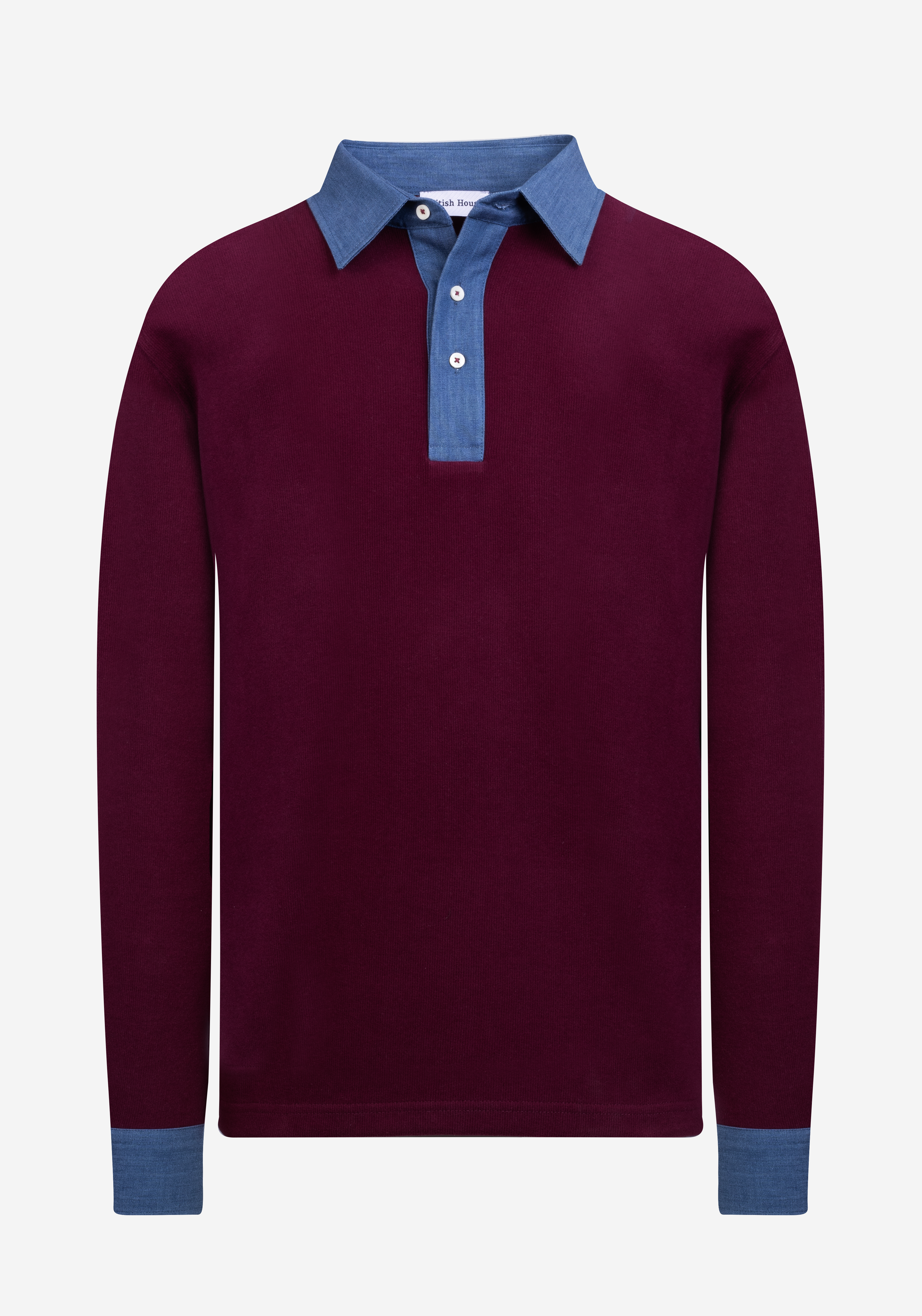 Midnight Burgundy Cotton Polo Shirt - Long Sleeve
