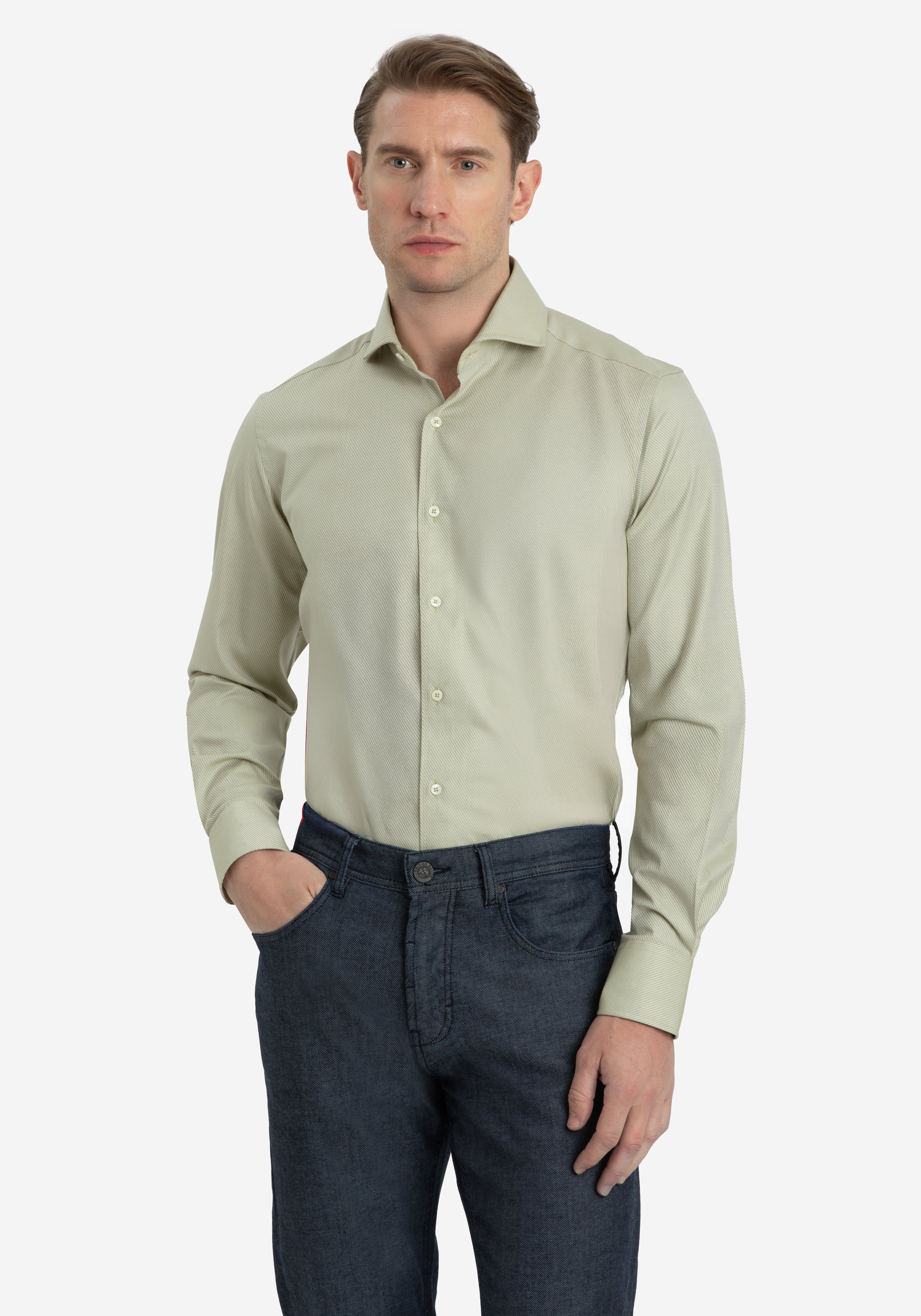 Dune Olive Stripe Signature Twill Shirt