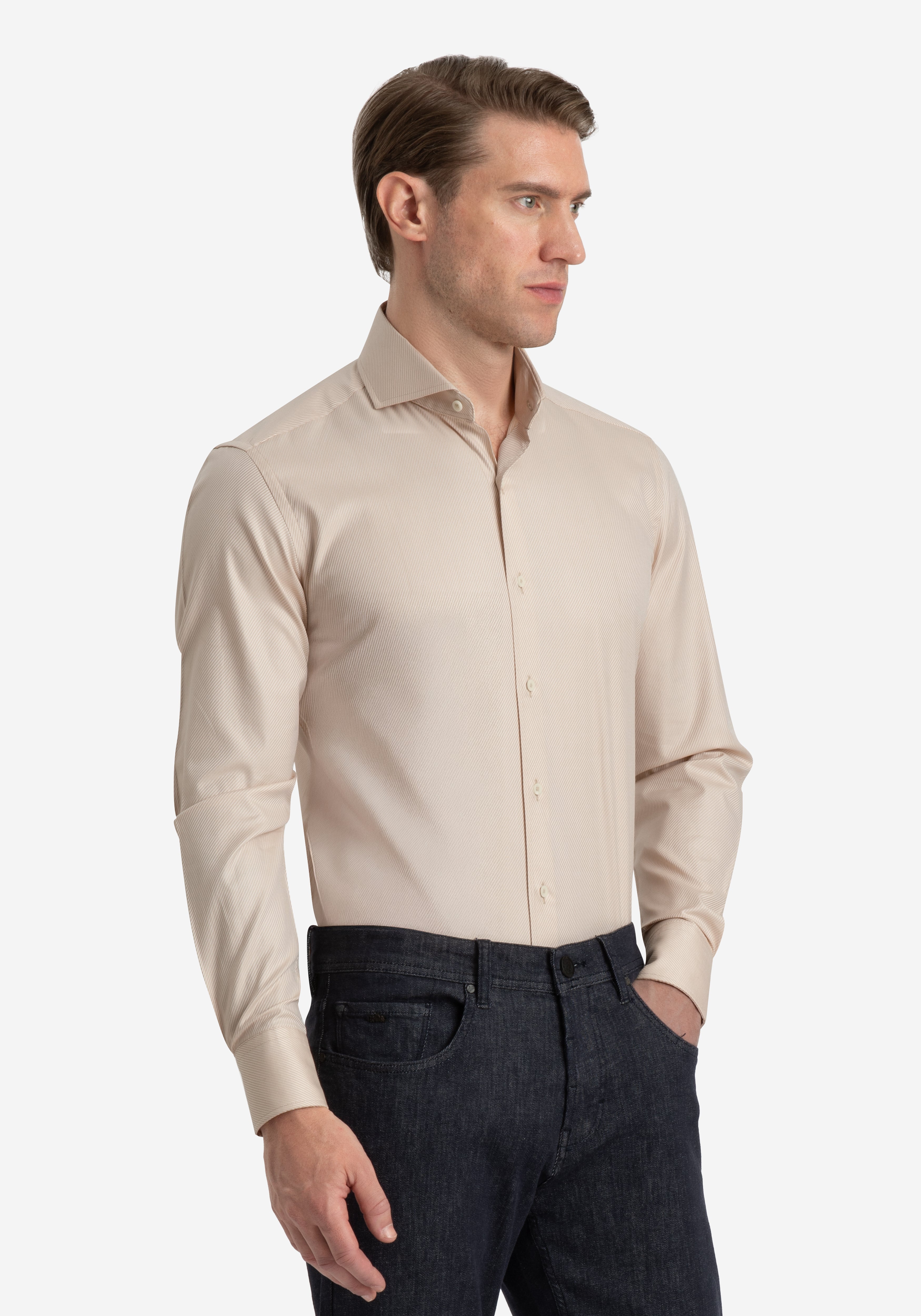 Velour Beige Stripe Signature Twill Shirt