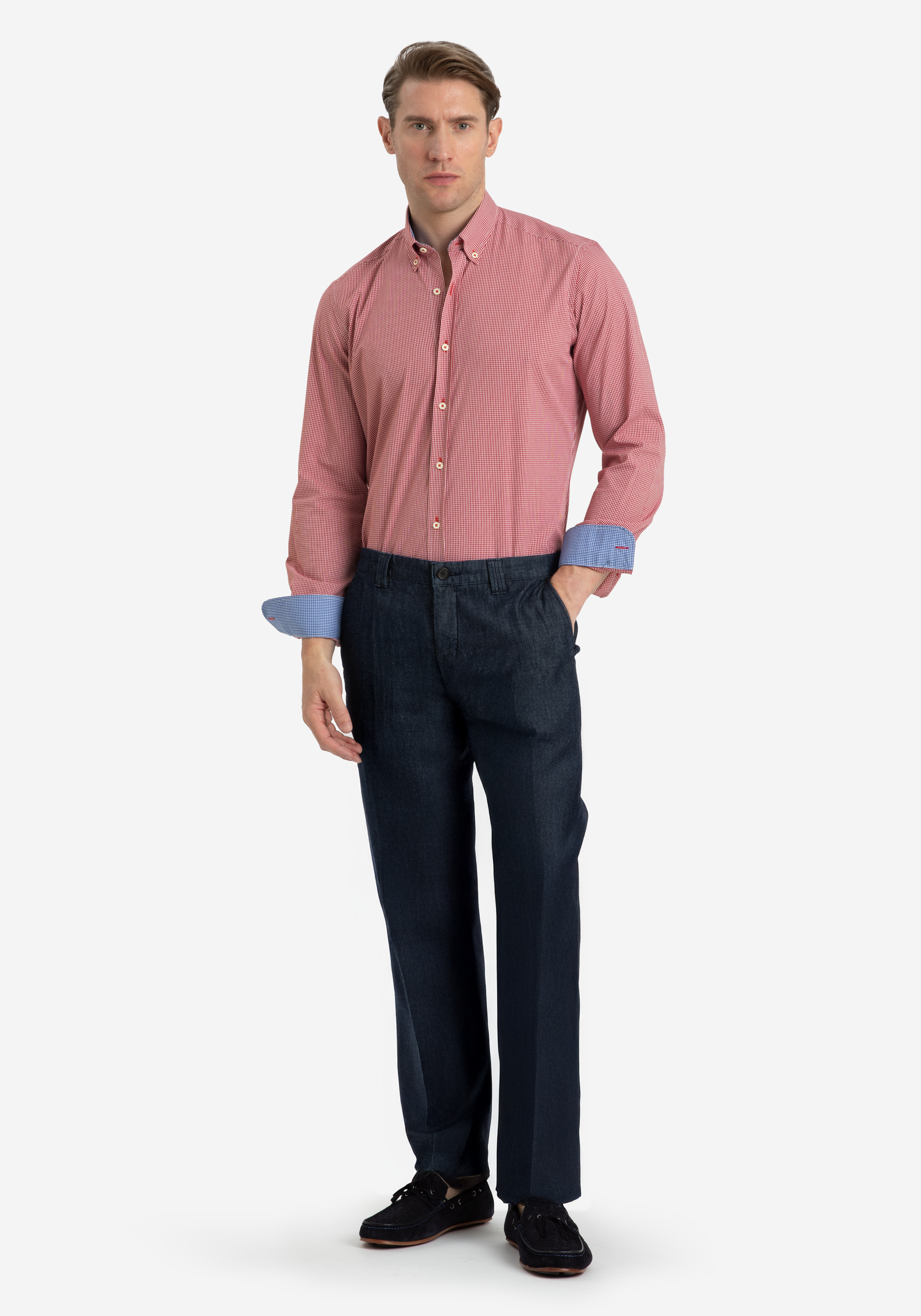 Bright Red Checked Cotton Lycra Shirt