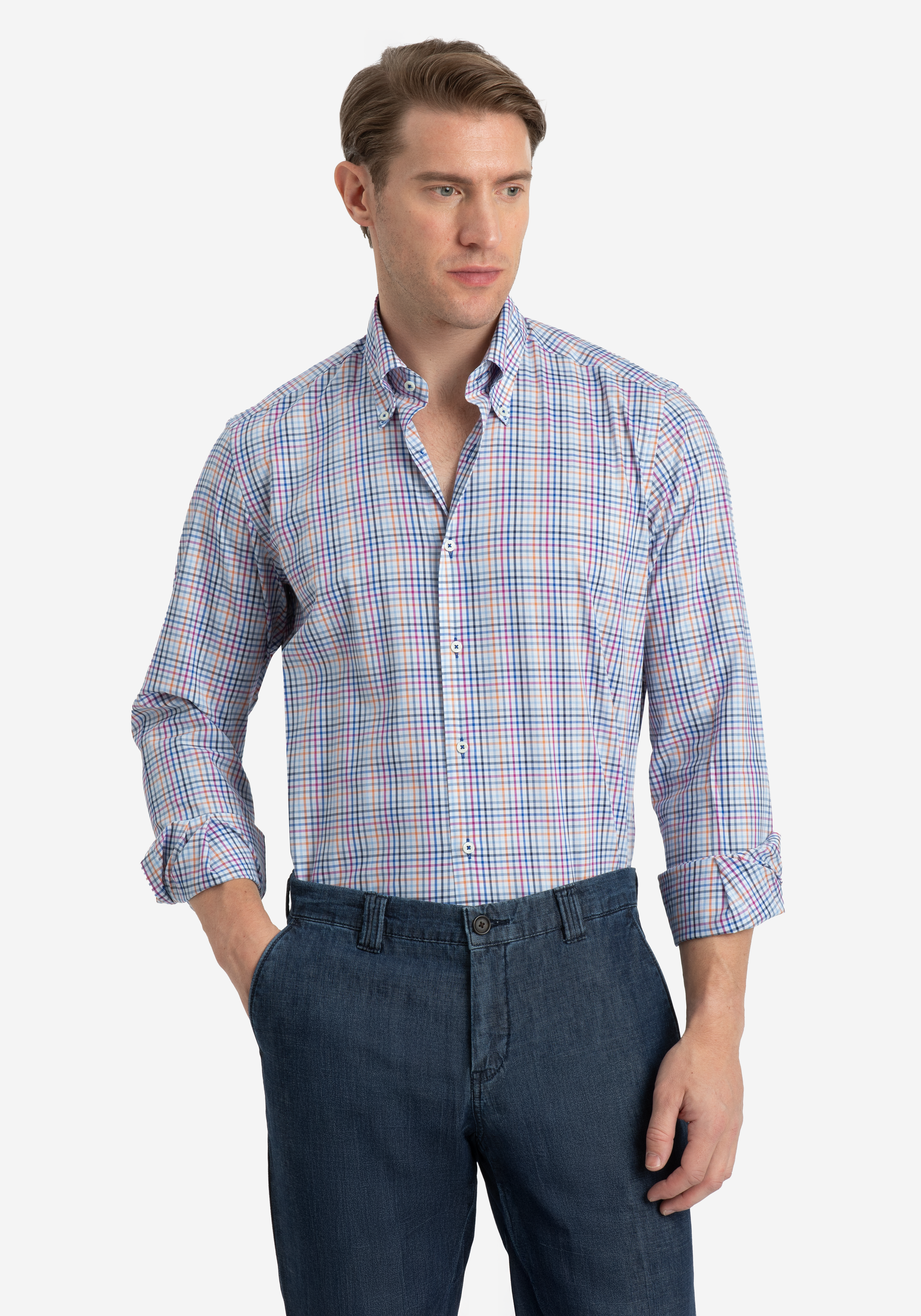 Sunset Blue Checked Oxford Shirt