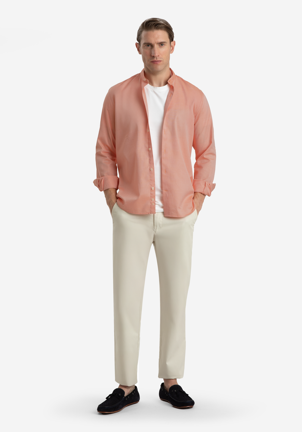 Peach Orange Washed Oxford Shirt