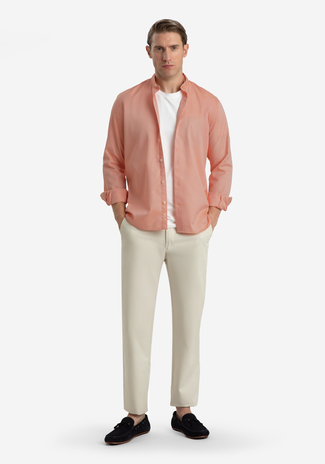 Peach Orange Washed Oxford Shirt