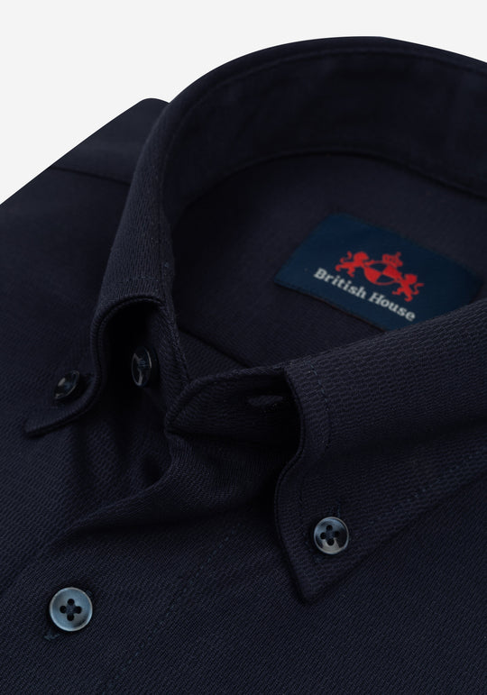 Noir Navy Knitted 4-Way Stretch Shirt