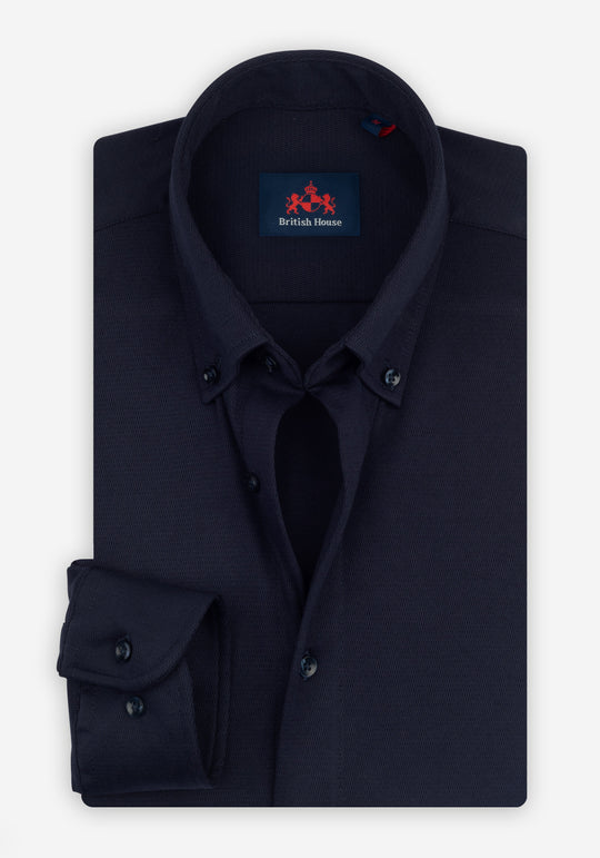 Noir Navy Knitted 4-Way Stretch Shirt