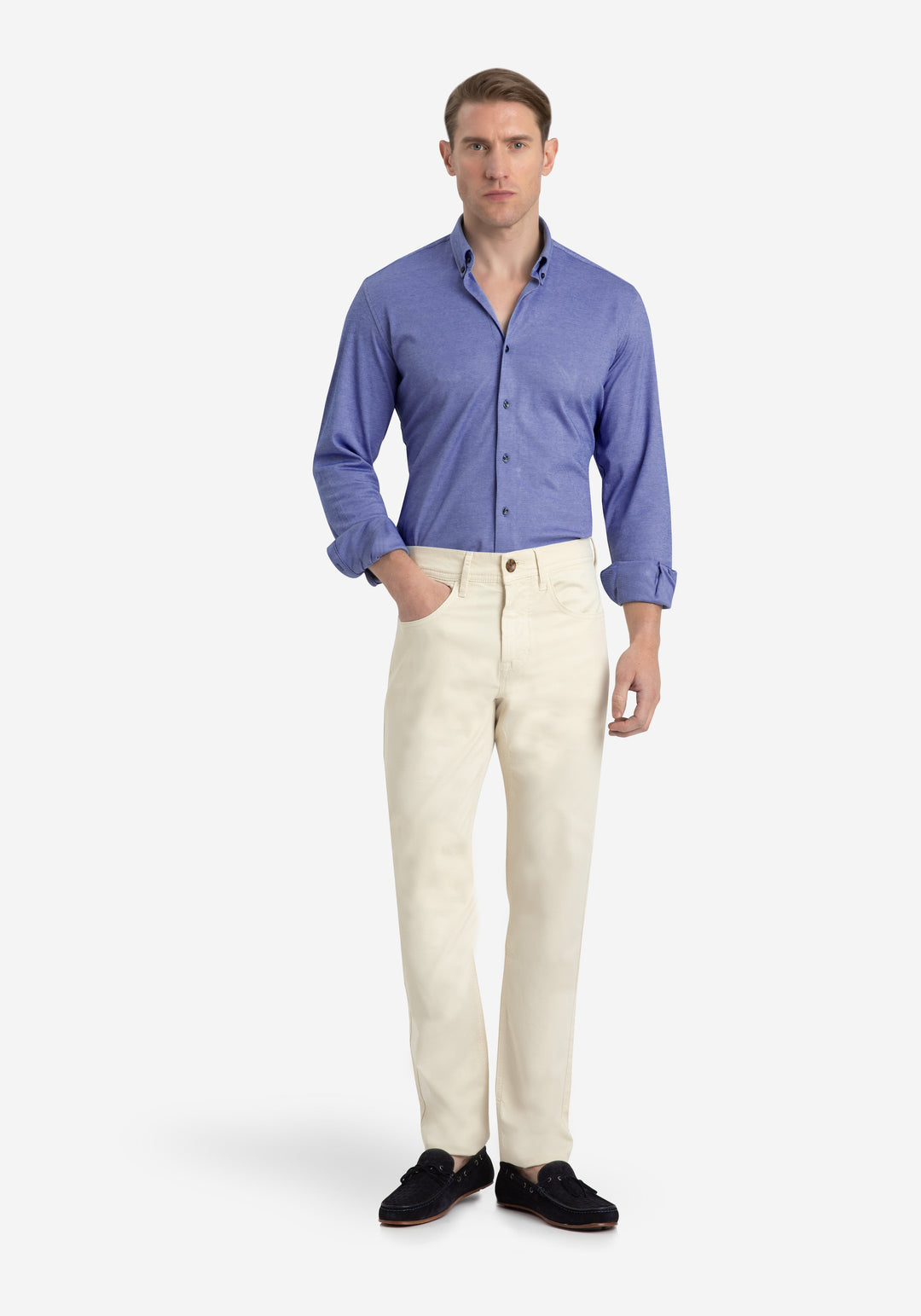 Serene Blue Knitted 4-Way Stretch Shirt