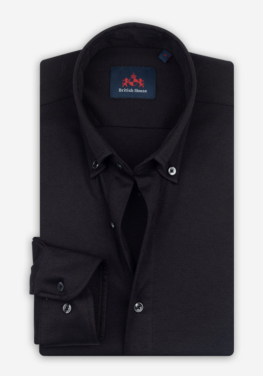 Ink Black Knitted 4-Way Stretch Shirt