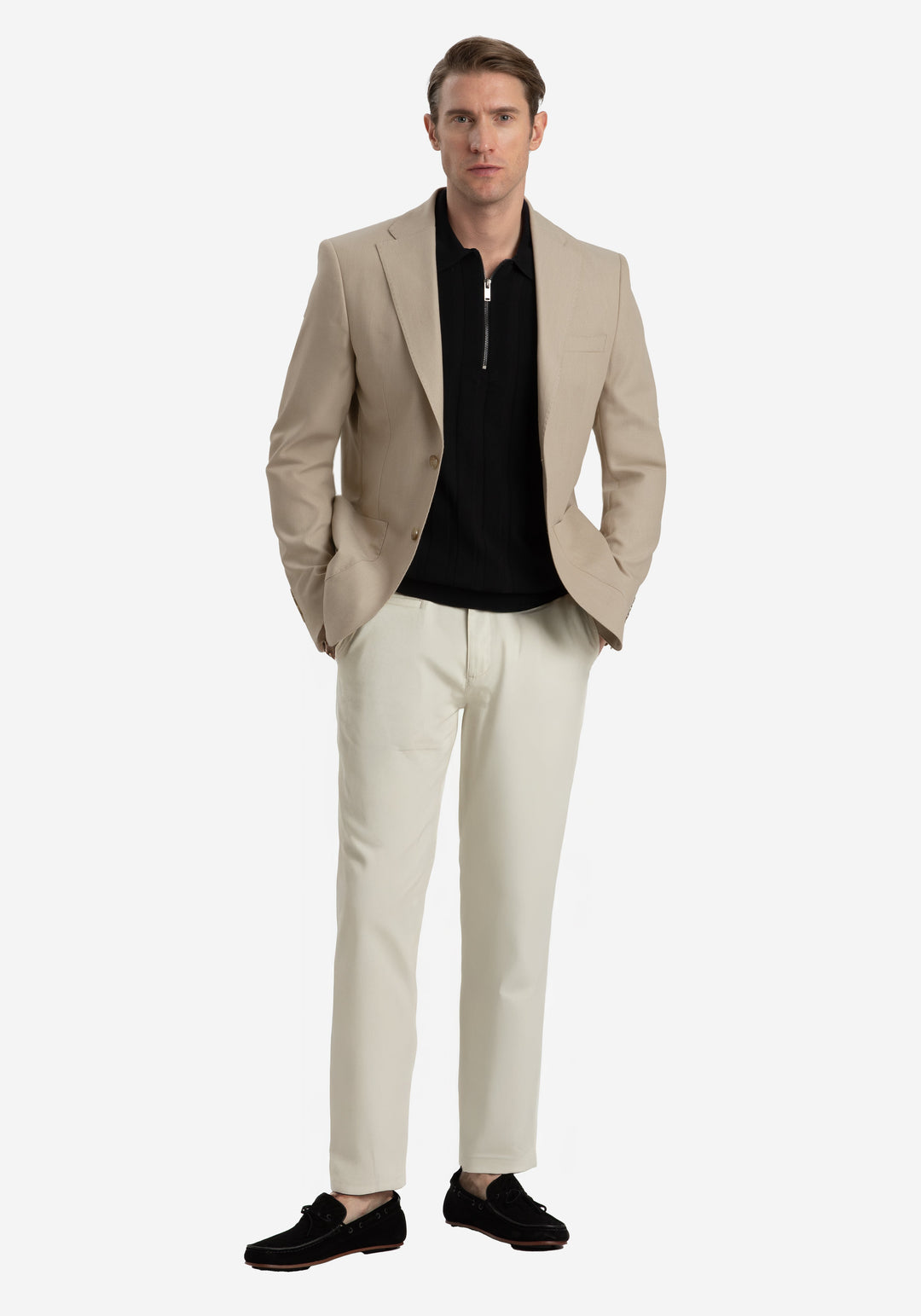 Contemporary Fit Velour Beige Ravello Blazer