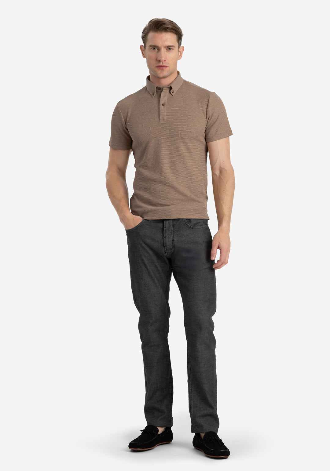 Desert Beige Waffle Polo Shirt
