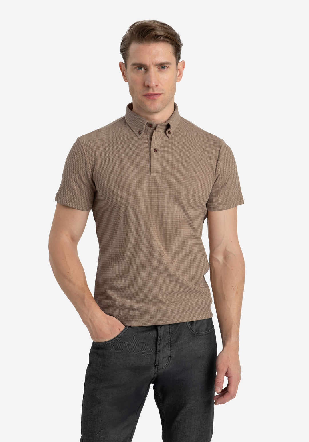 Desert Beige Waffle Polo Shirt
