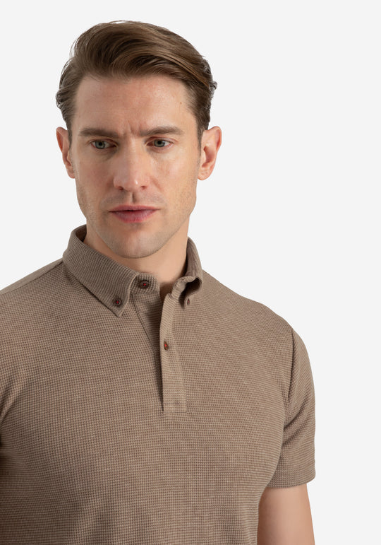 Desert Beige Waffle Polo Shirt
