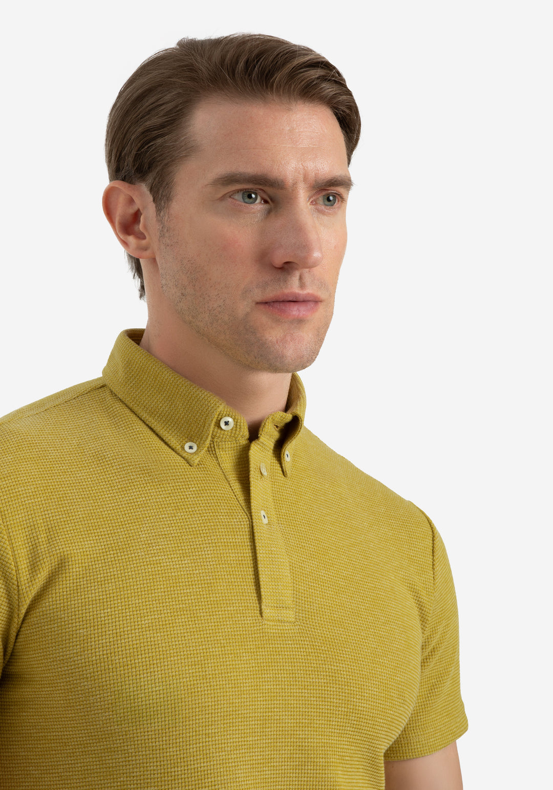 Mustard Yellow Waffle Polo Shirt