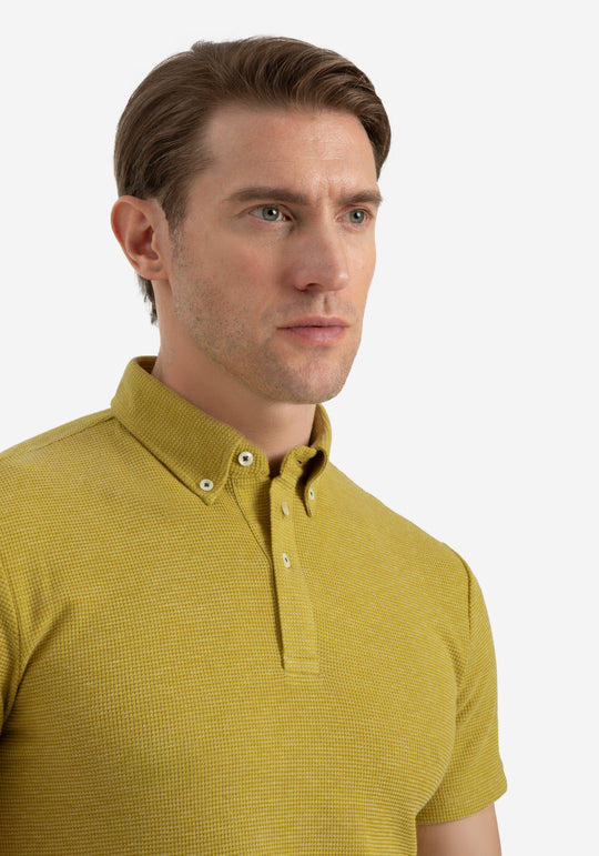 Mustard Yellow Waffle Polo Shirt