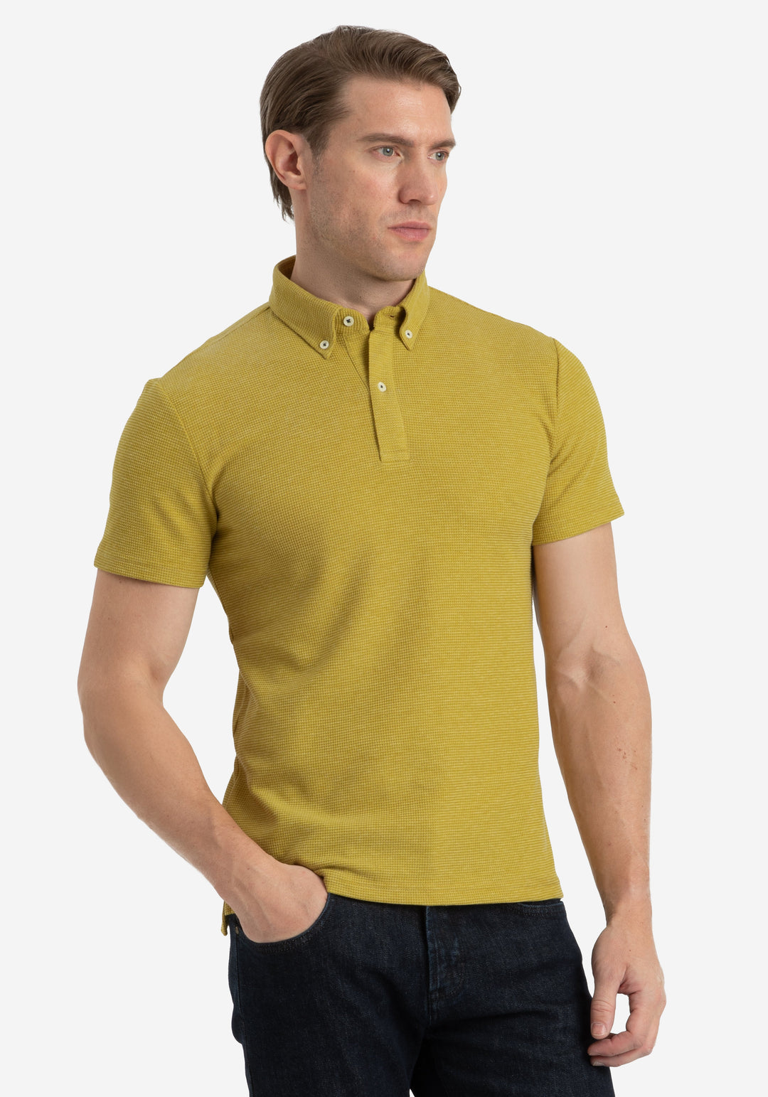 Mustard Yellow Waffle Polo Shirt